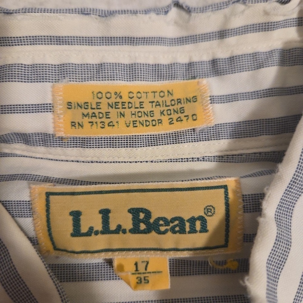 VTG 90's LL Bean Men's 17-35 Striped Button Down Shirt Made In Hong Kong Single - Picture 3 of 7